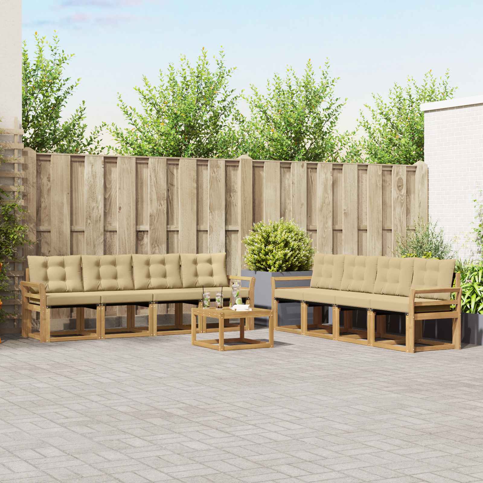 Buiten bankenset met kussen 9 pcs Wit en Beige – afbeelding 1