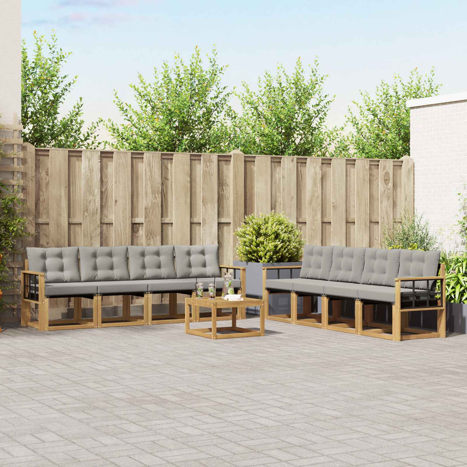 Buiten bankenset met kussen 9 pcs Wit en Lichtgrijs – afbeelding 1
