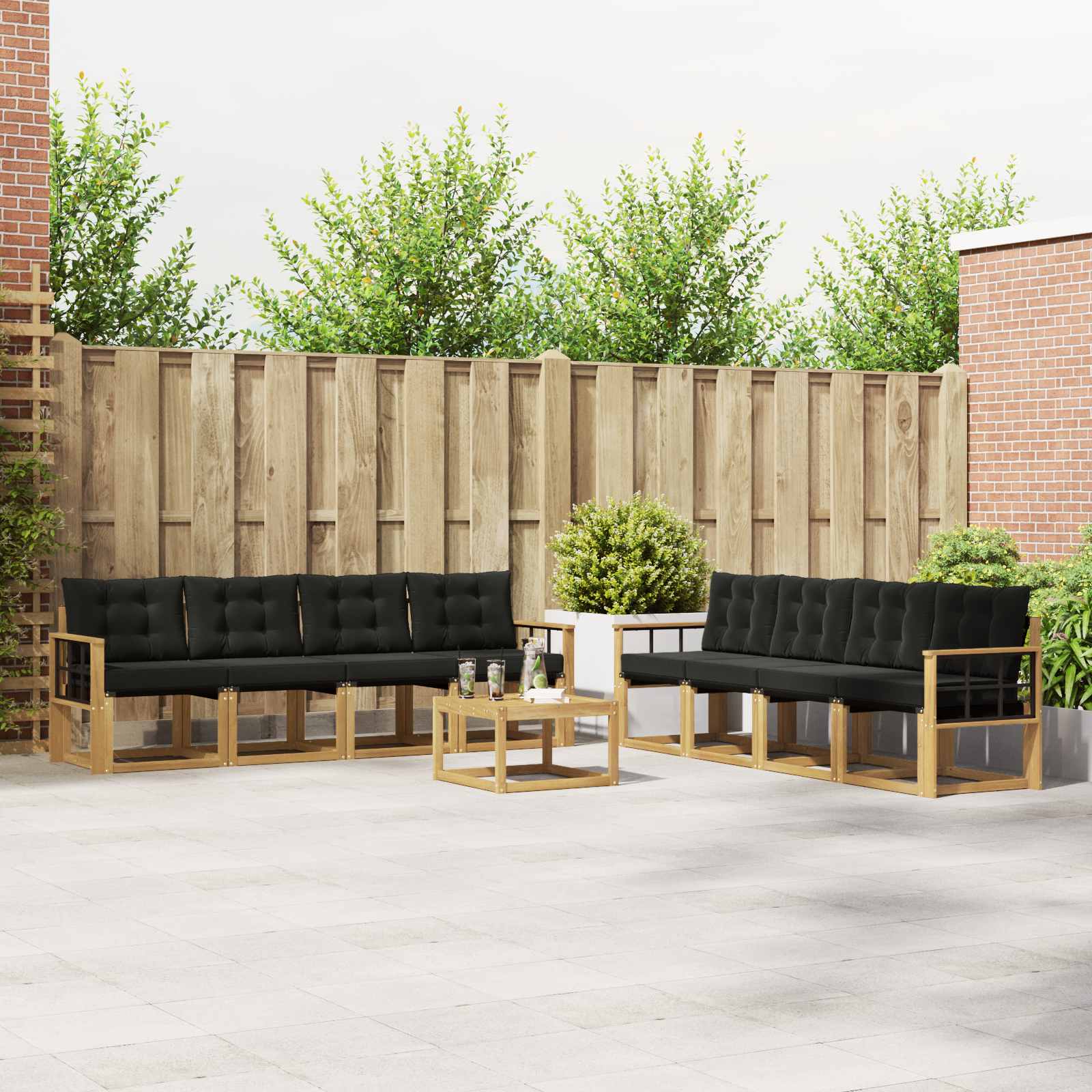 Buiten bankenset met kussen 9 pcs Wit en zwart