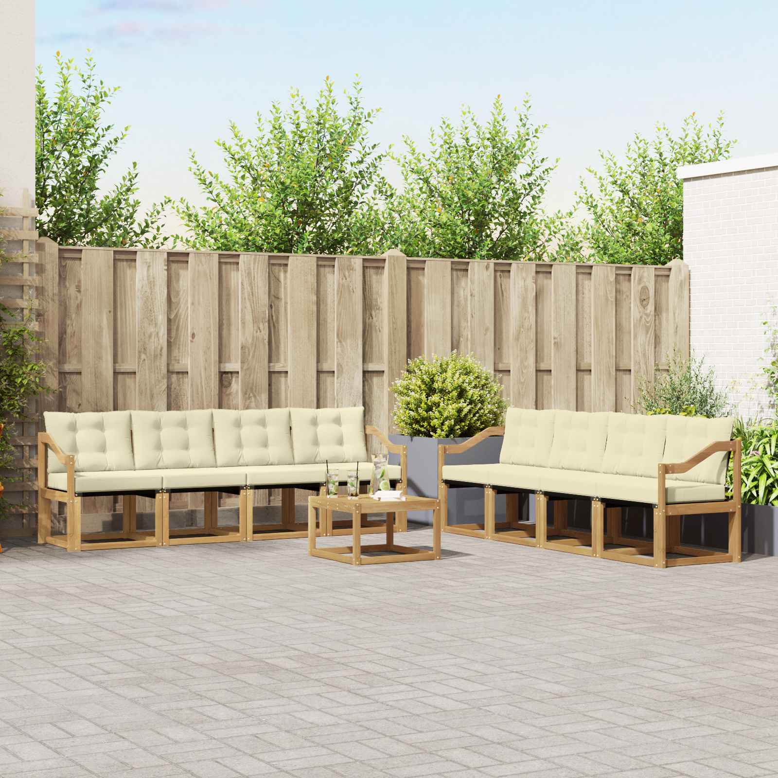 Buiten bankenset met kussen 9 pcs Wit en crèmekleurig – afbeelding 1