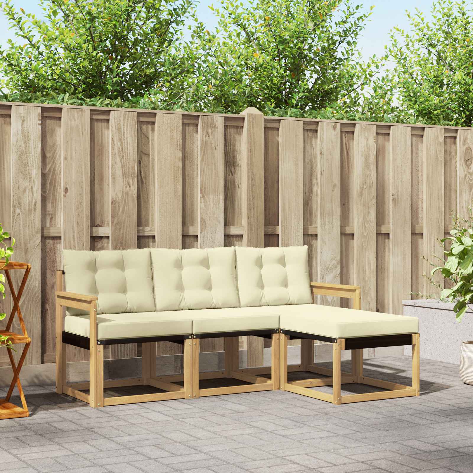 Buiten bankenset met kussen 4 pcs Wit en crèmekleurig – afbeelding 1