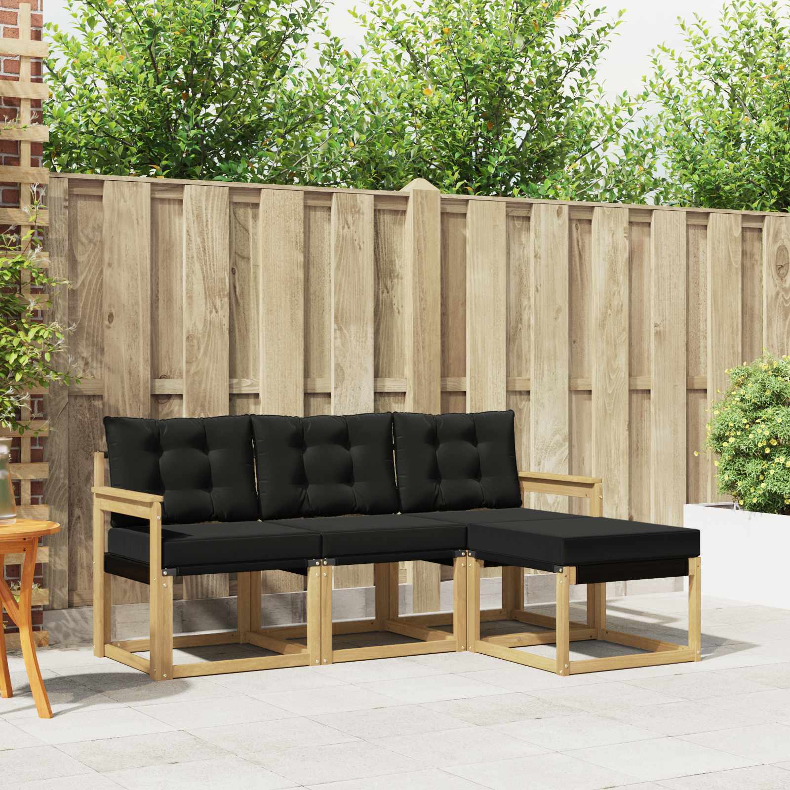 Buiten bankenset met kussen 4 pcs Wit en zwart – afbeelding 1