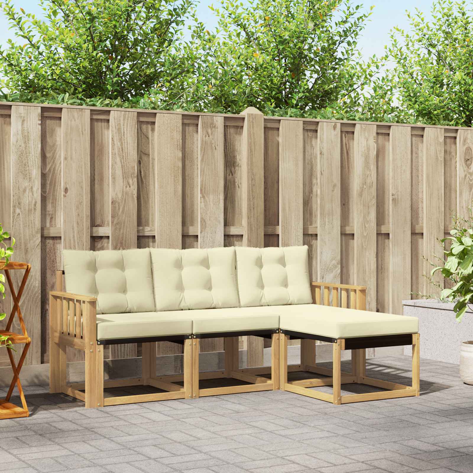 Buiten bankenset met kussen 4 pcs Wit en crèmekleurig – afbeelding 1