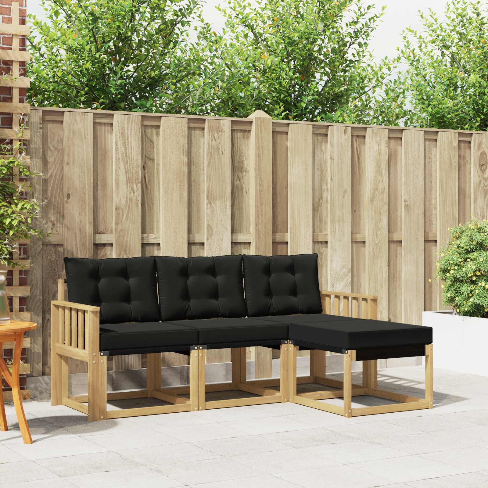 Buiten bankenset met kussen 4 pcs Wit en zwart