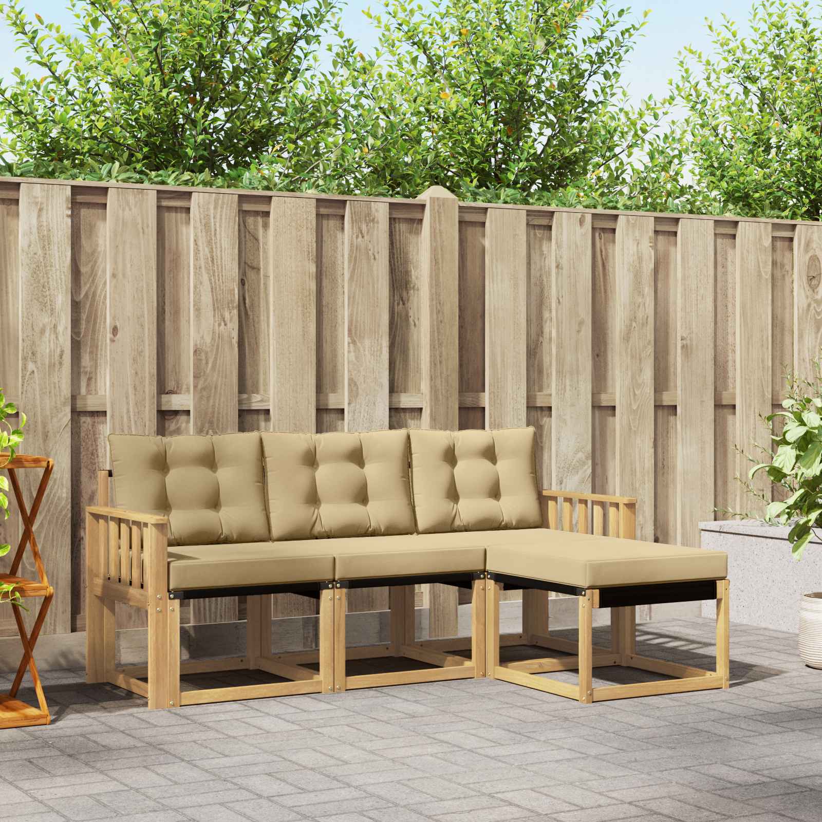 Buiten bankenset met kussen 4 pcs Wit en Beige – afbeelding 1