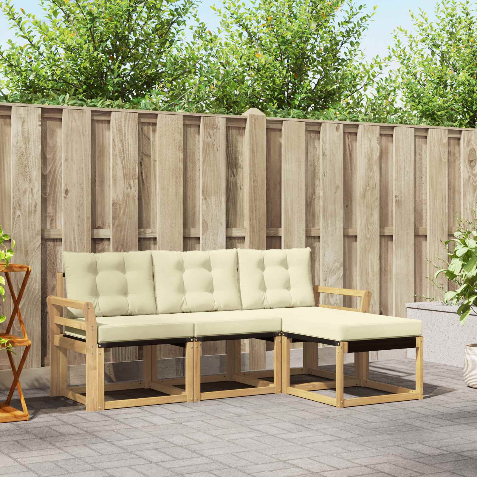 Buiten bankenset met kussen 4 pcs Wit en crèmekleurig