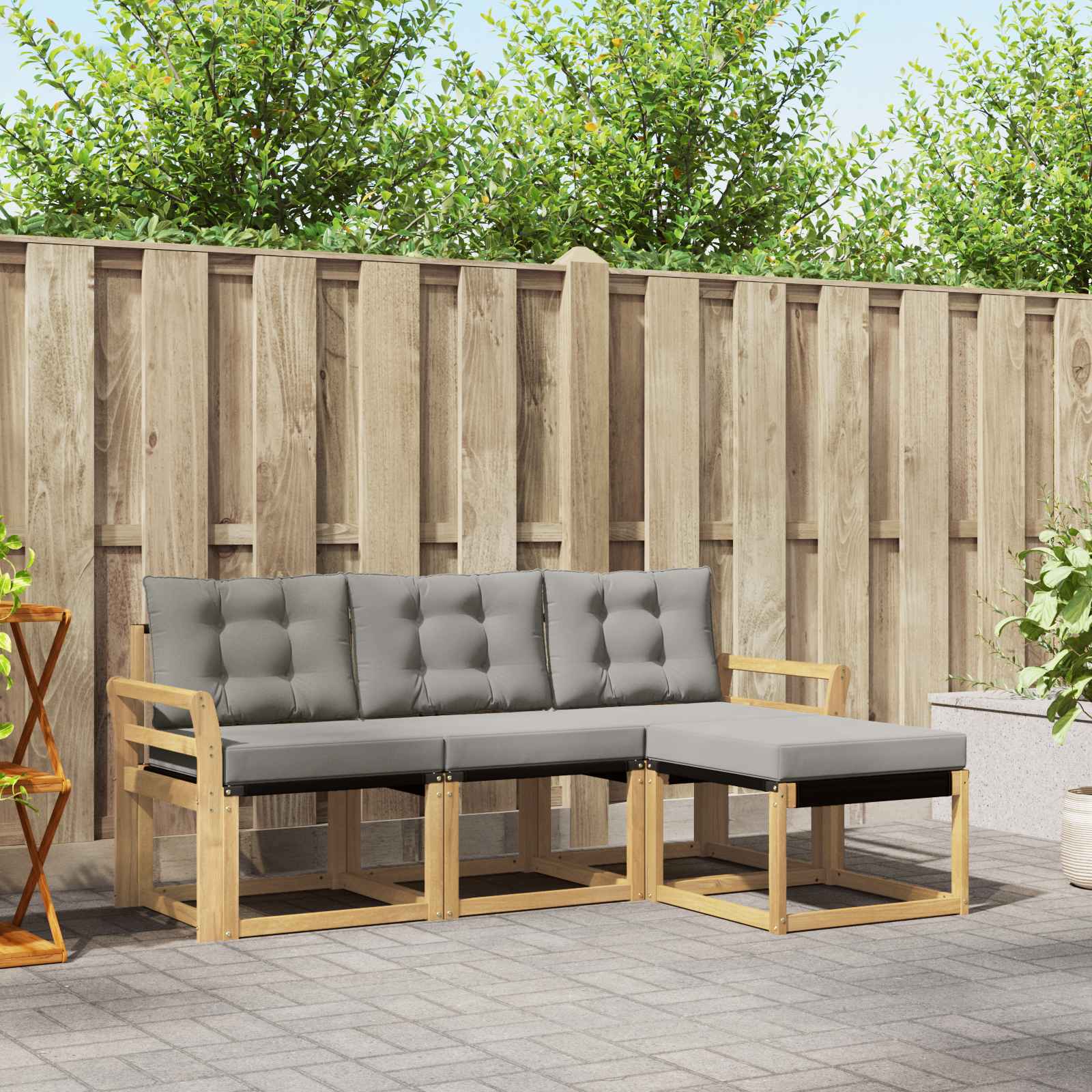 Buiten bankenset met kussen 4 pcs Wit en Lichtgrijs – afbeelding 1