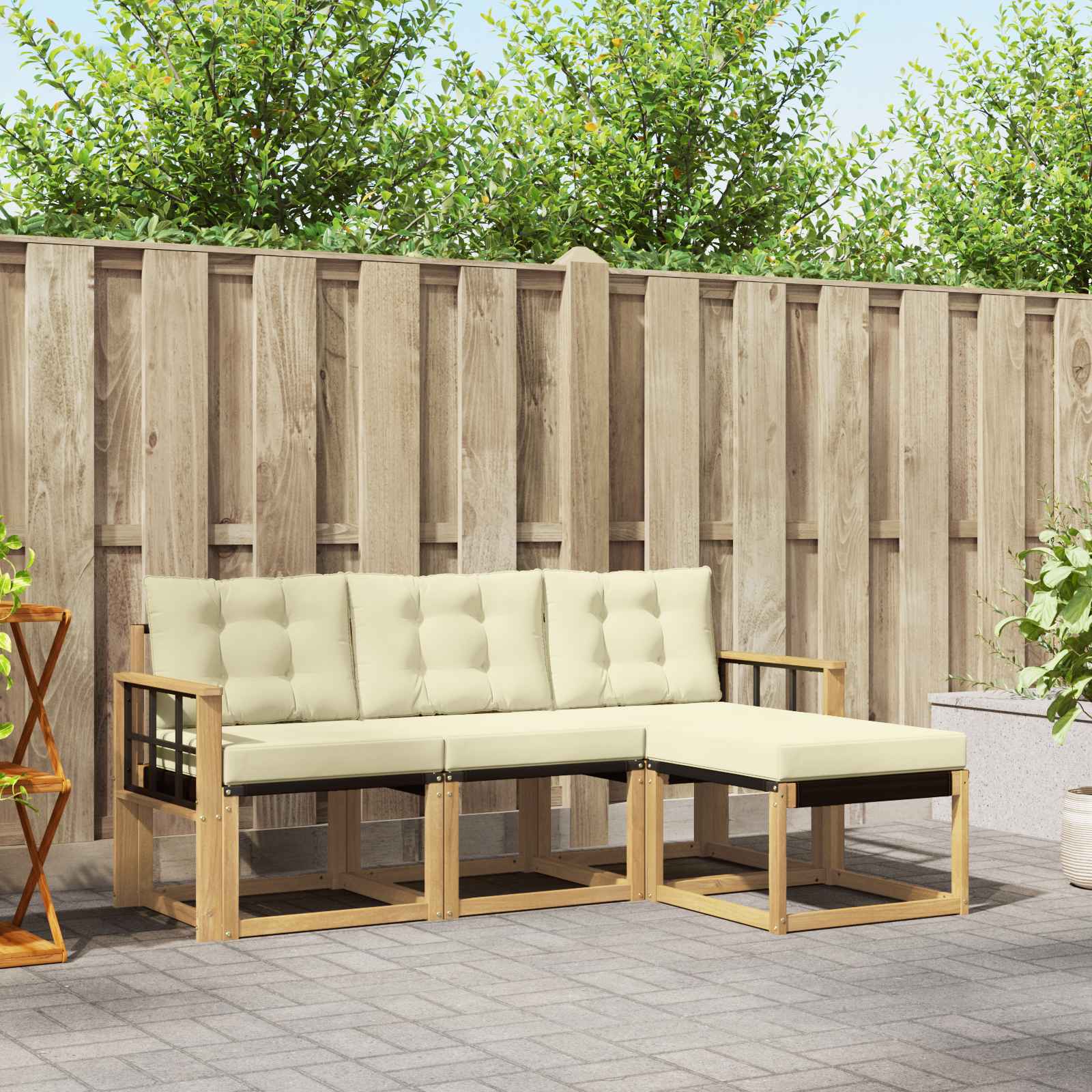 Buiten bankenset met kussen 4 pcs Wit en crèmekleurig – afbeelding 1