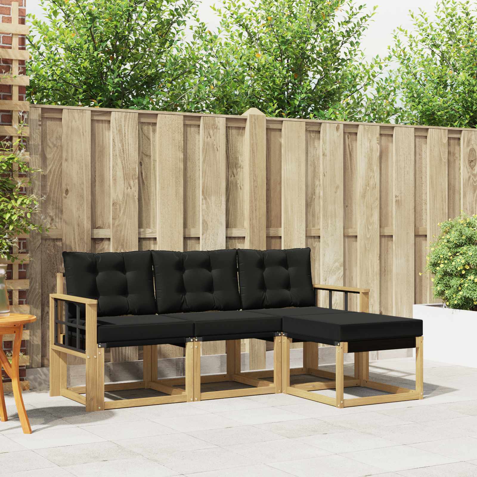 Buiten bankenset met kussen 4 pcs Wit en zwart