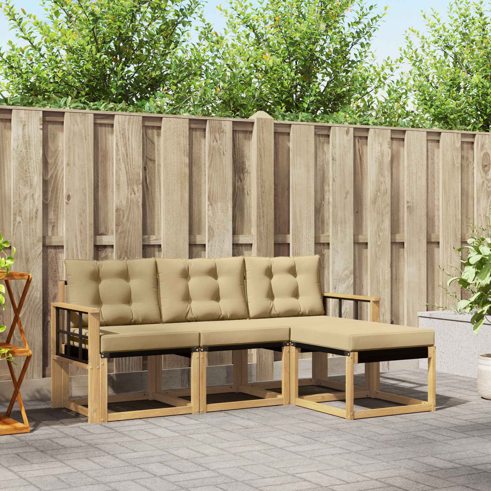 Buiten bankenset met kussen 4 pcs Wit en Beige