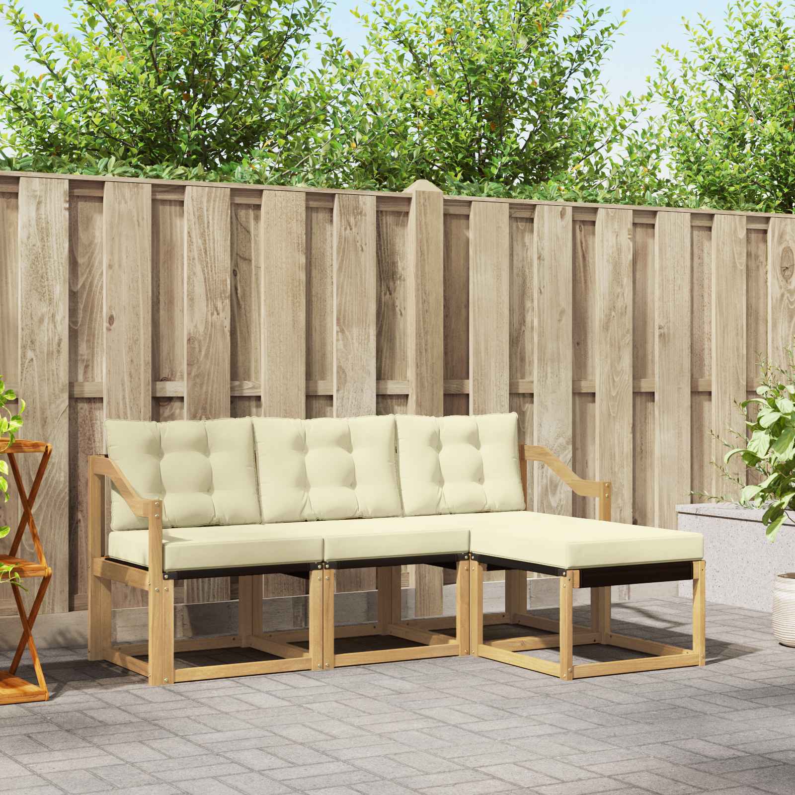 Buiten bankenset met kussen 4 pcs Wit en crèmekleurig