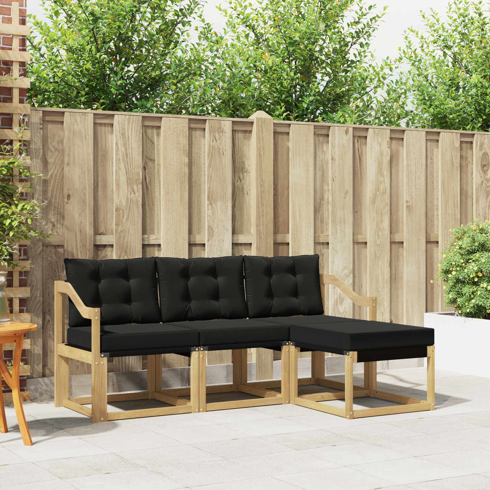 Buiten bankenset met kussen 4 pcs Wit en zwart – afbeelding 1
