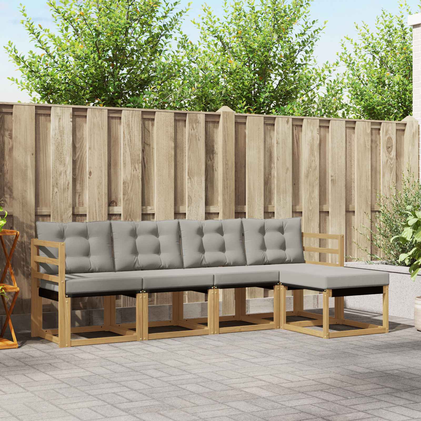 Buiten bankenset met kussen 5 pcs Wit en Lichtgrijs