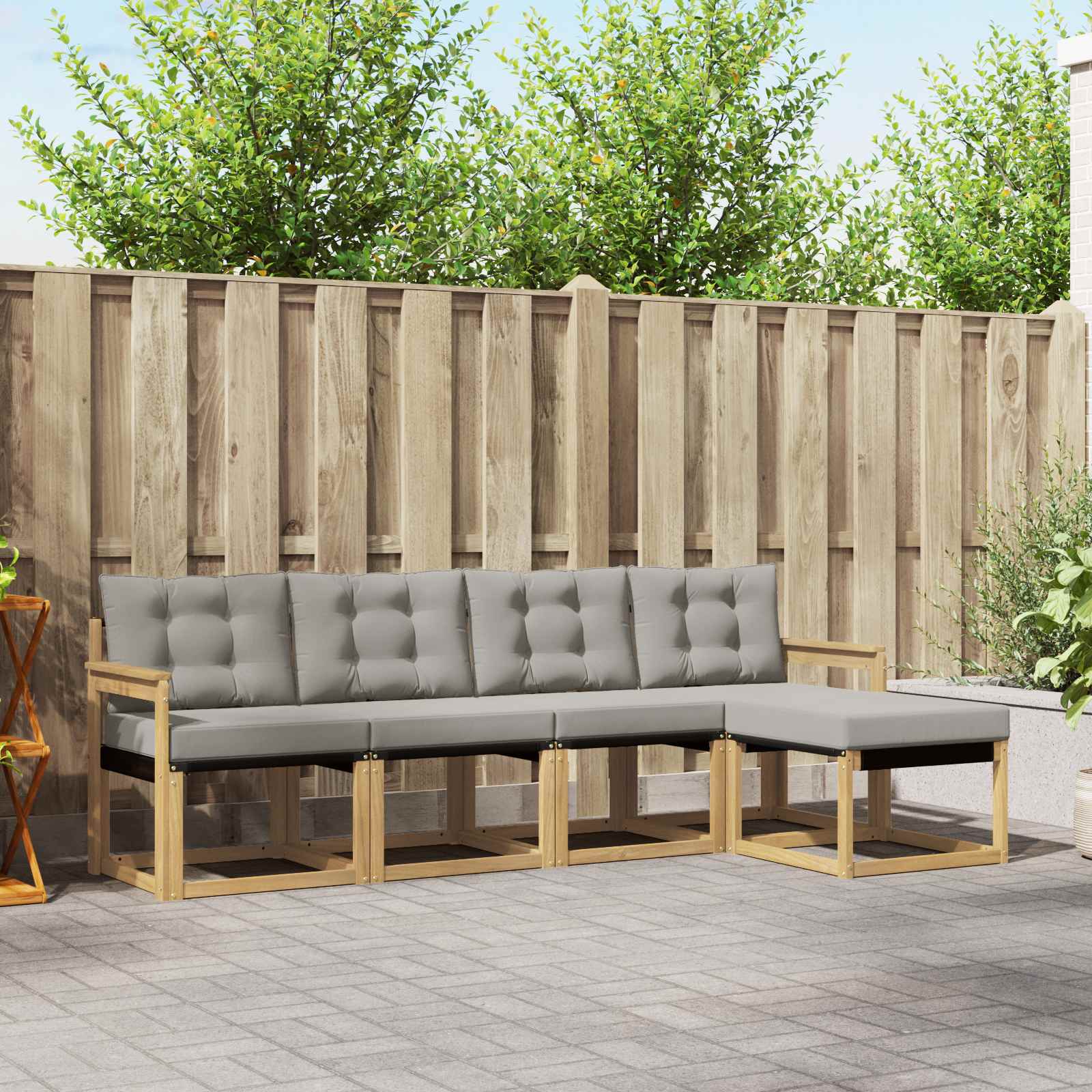 Buiten bankenset met kussen 5 pcs Wit en Lichtgrijs