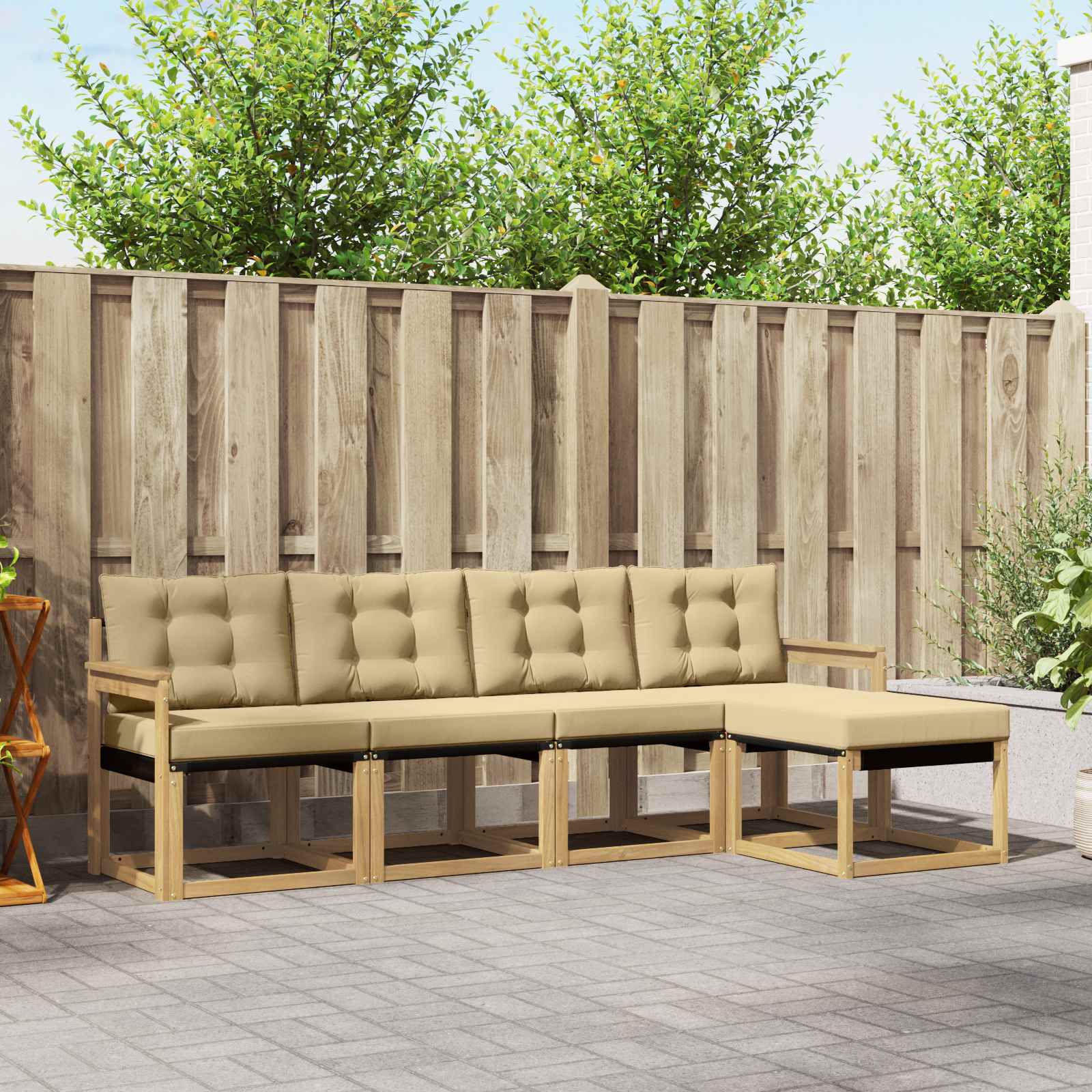 Buiten bankenset met kussen 5 pcs Wit en Beige – afbeelding 1