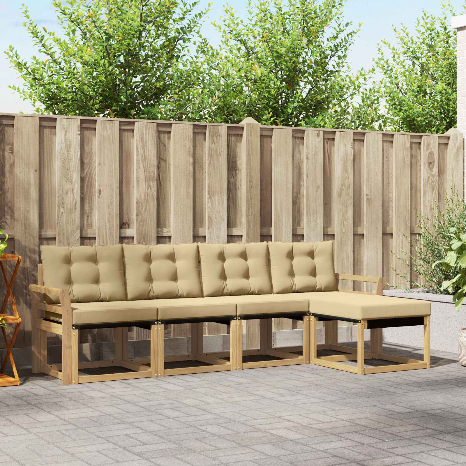 Buiten bankenset met kussen 5 pcs Wit en Beige – afbeelding 1