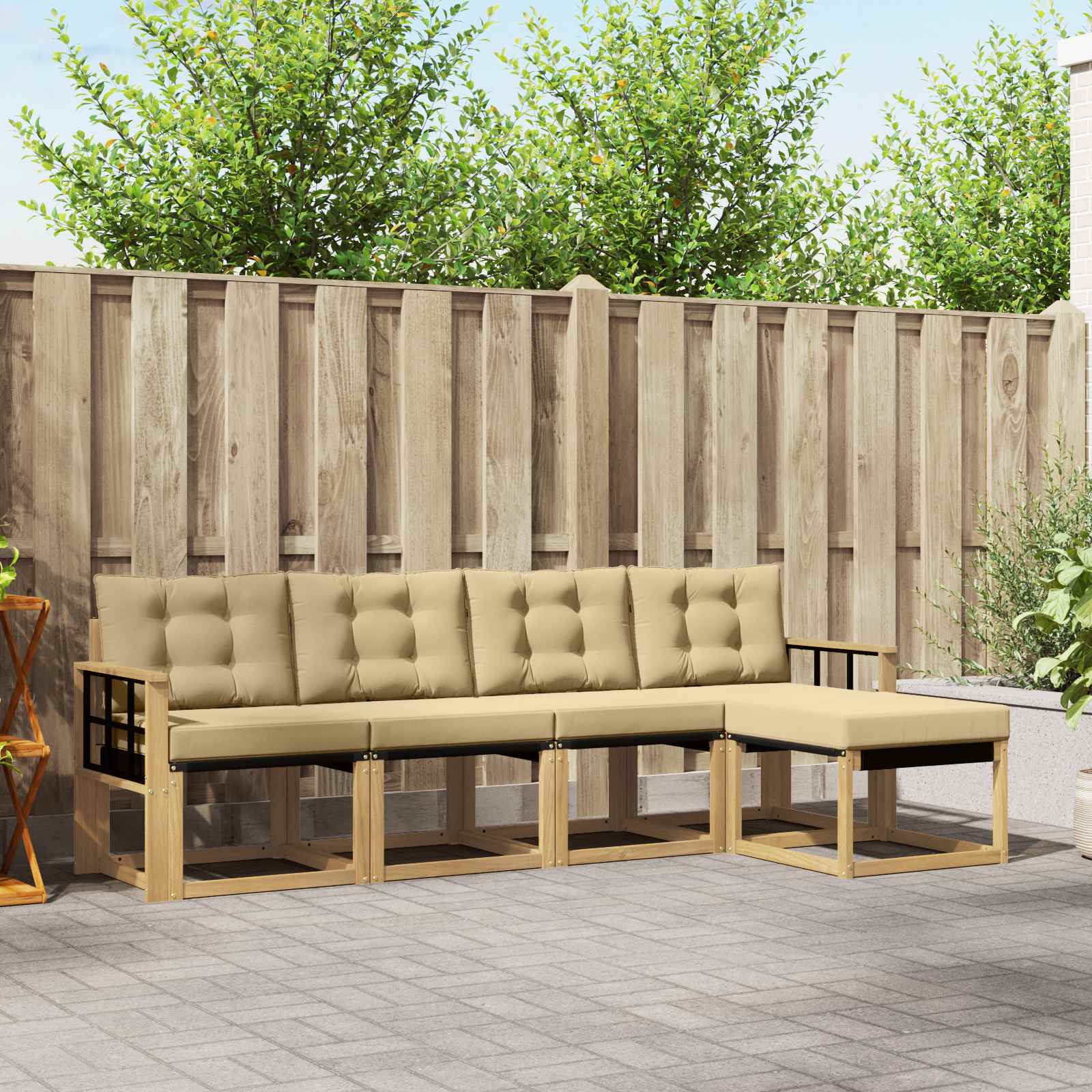 Buiten bankenset met kussen 5 pcs Wit en Beige