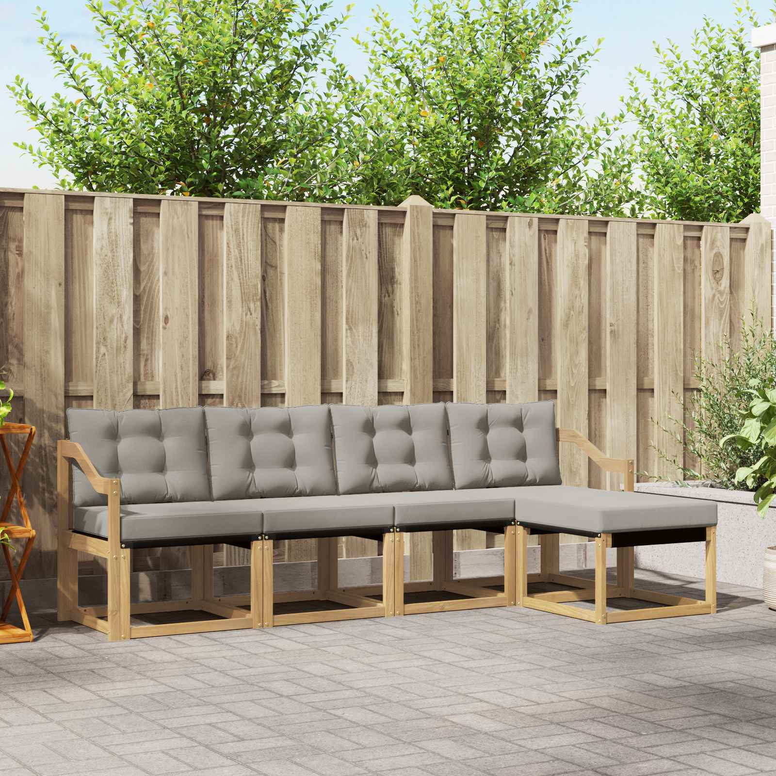 Buiten bankenset met kussen 5 pcs Wit en Lichtgrijs – afbeelding 1