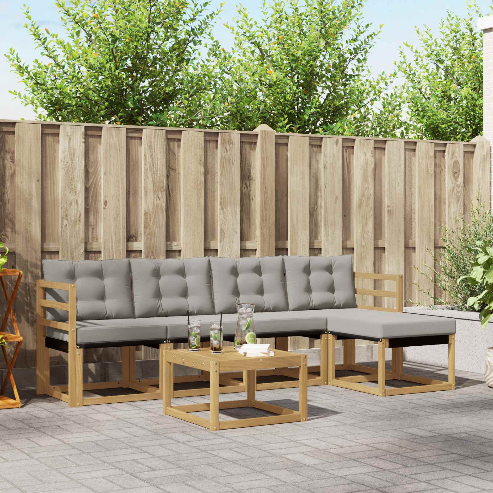Buiten bankenset met kussen 6 pcs Wit en Lichtgrijs – afbeelding 1