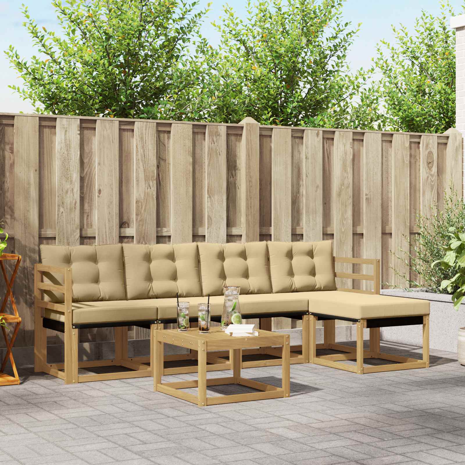 Buiten bankenset met kussen 6 pcs Wit en Beige – afbeelding 1