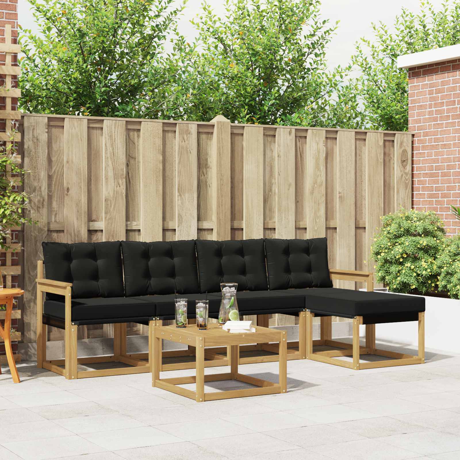 Buiten bankenset met kussen 6 pcs Wit en zwart