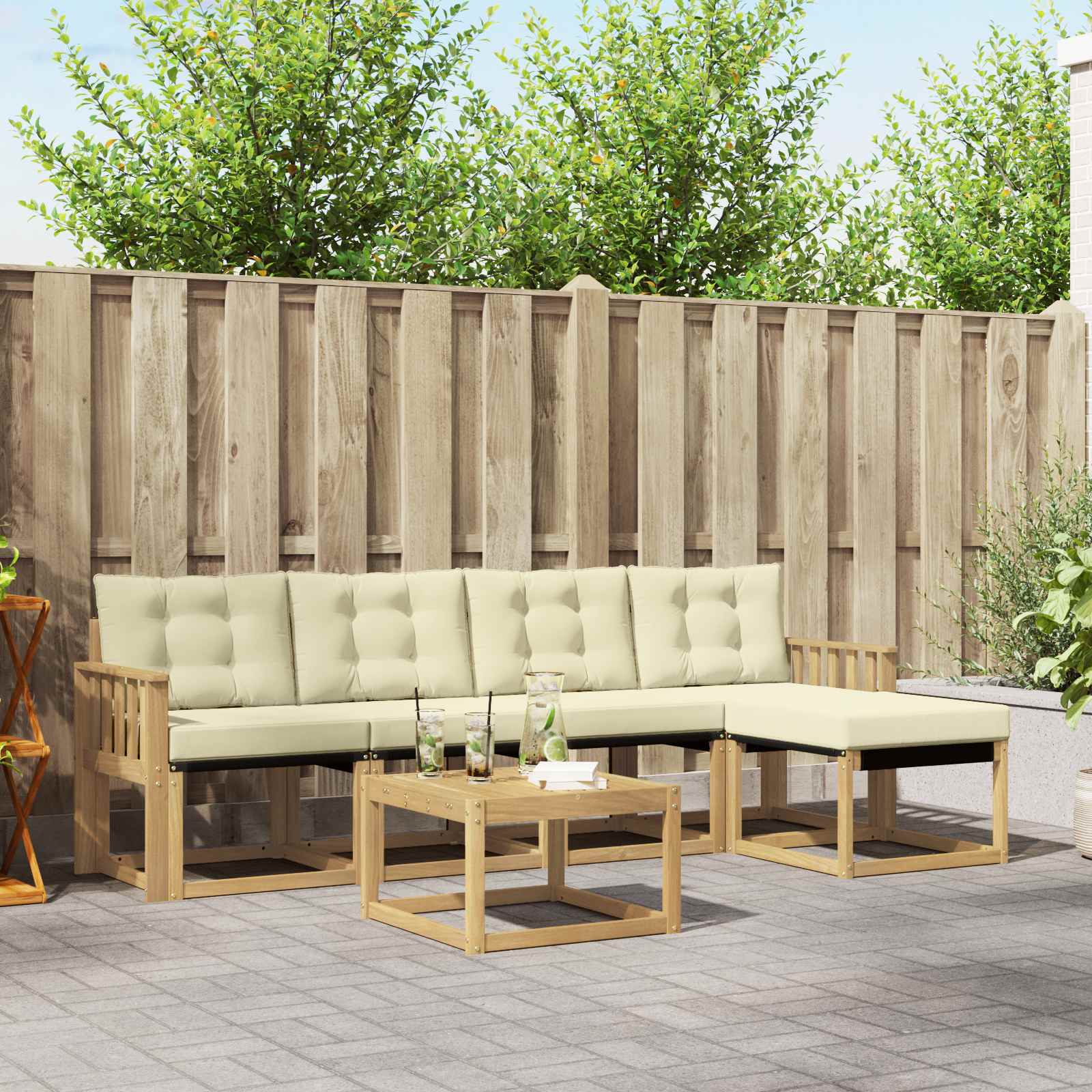 Buiten bankenset met kussen 6 pcs Wit en crèmekleurig – afbeelding 1