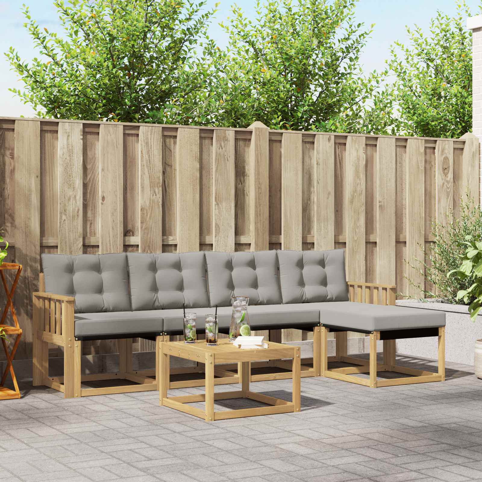 Buiten bankenset met kussen 6 pcs Wit en Lichtgrijs – afbeelding 1