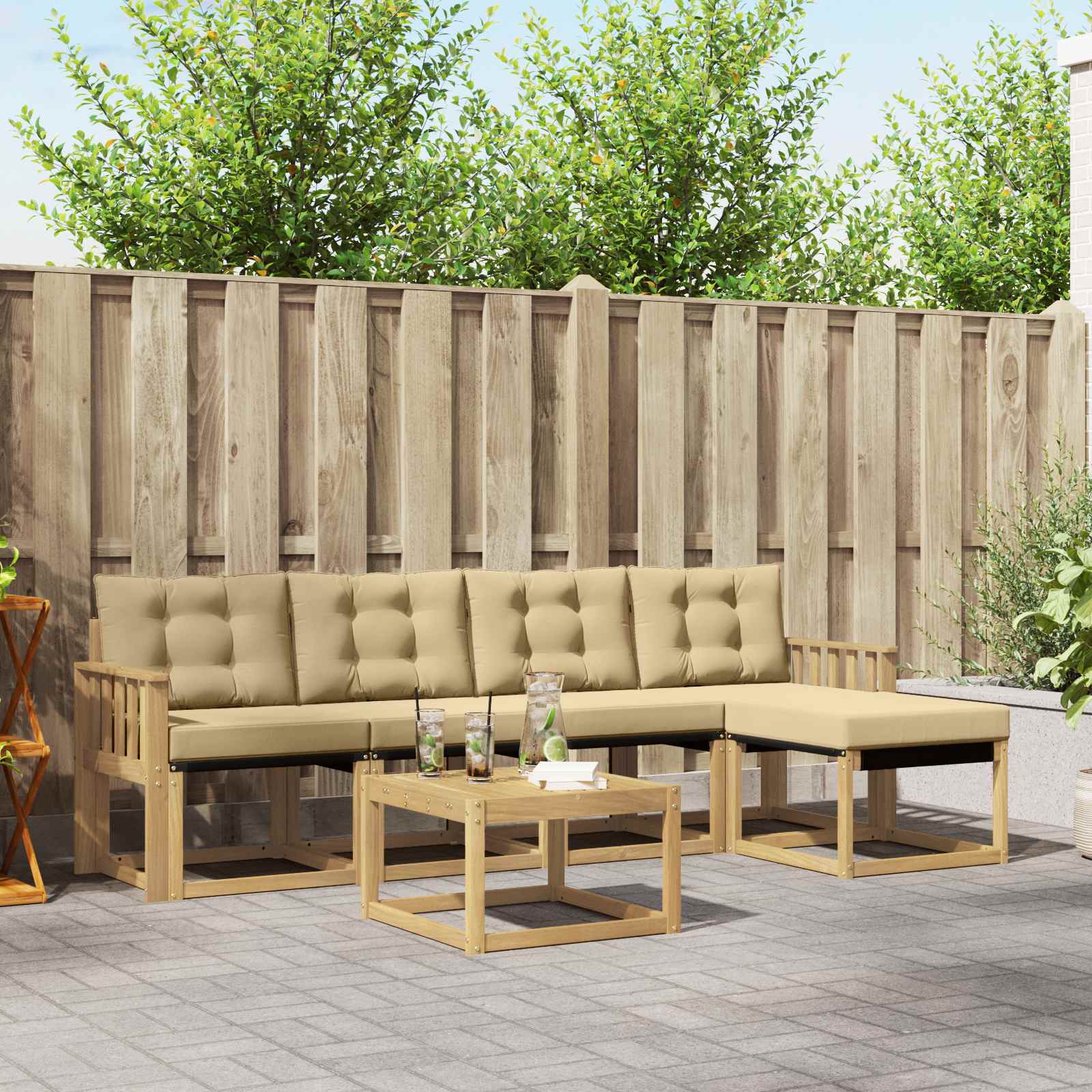 Buiten bankenset met kussen 6 pcs Wit en Beige