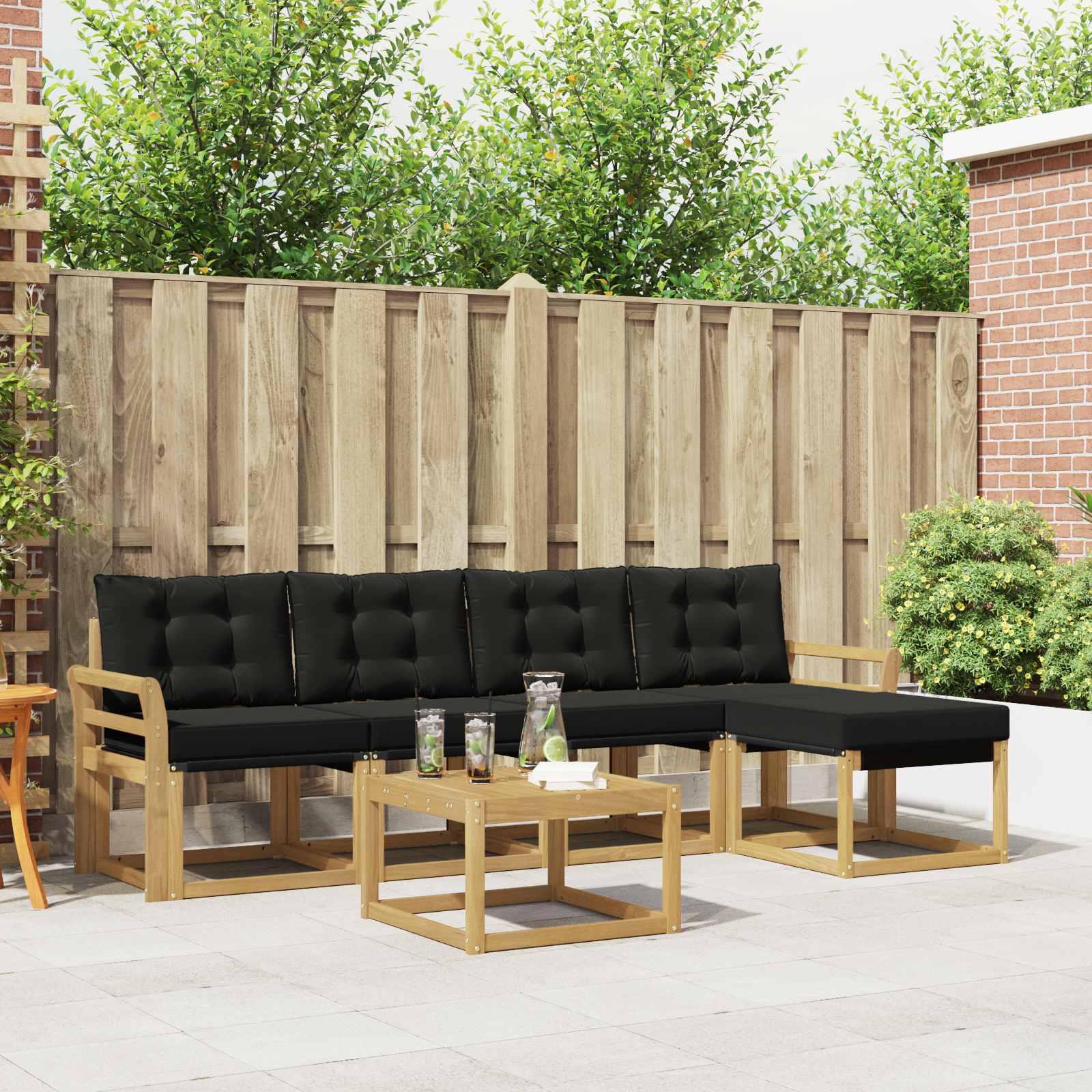 Buiten bankenset met kussen 6 pcs Wit en zwart – afbeelding 1
