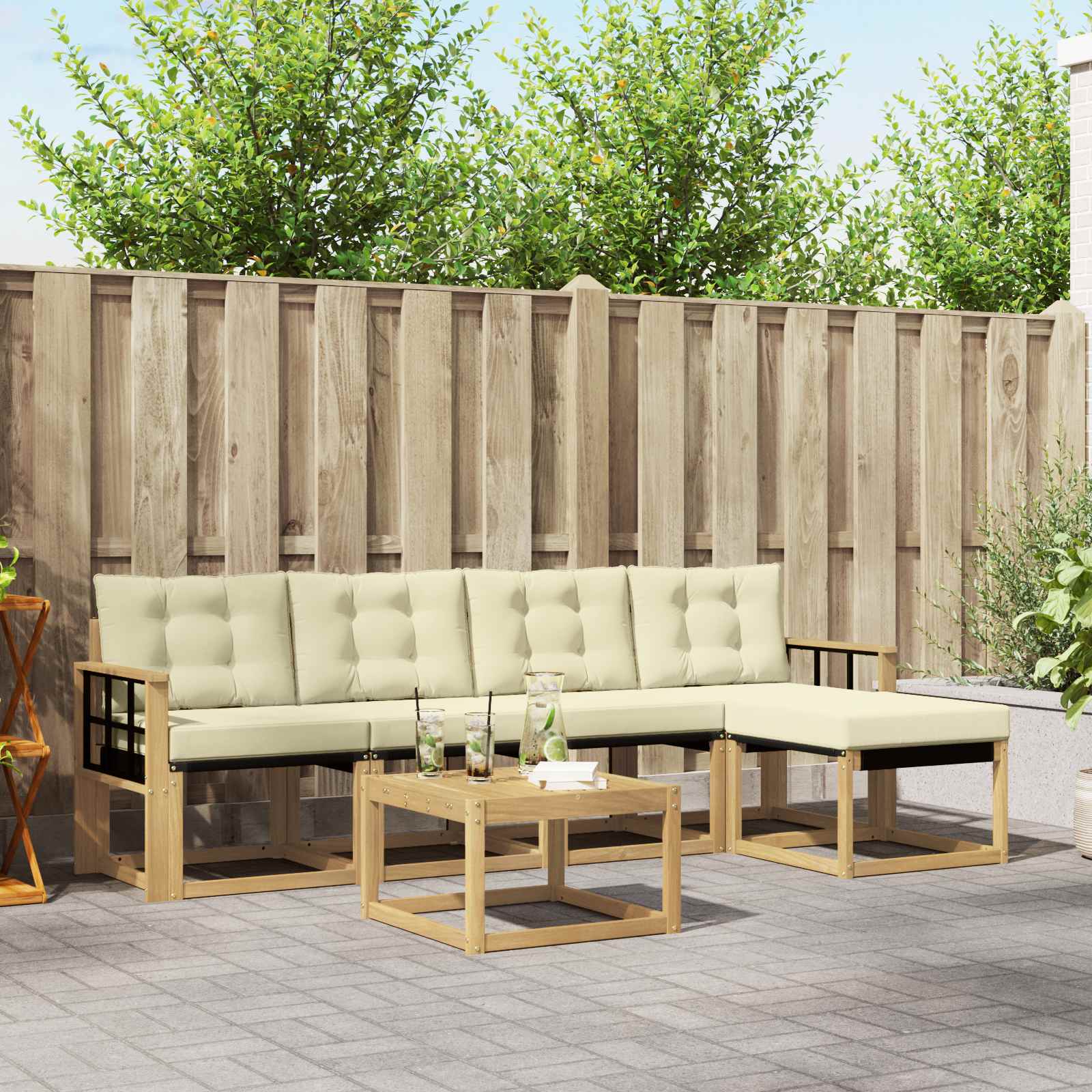 Buiten bankenset met kussen 6 pcs Wit en crèmekleurig – afbeelding 1