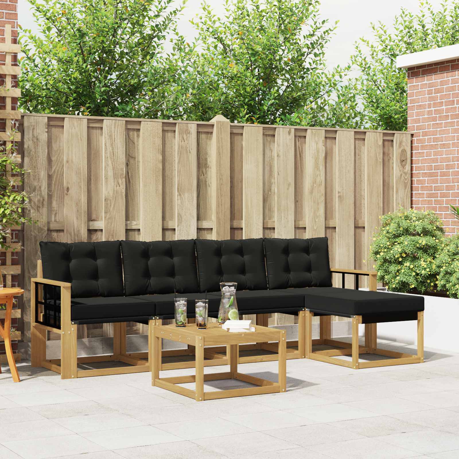 Buiten bankenset met kussen 6 pcs Wit en zwart