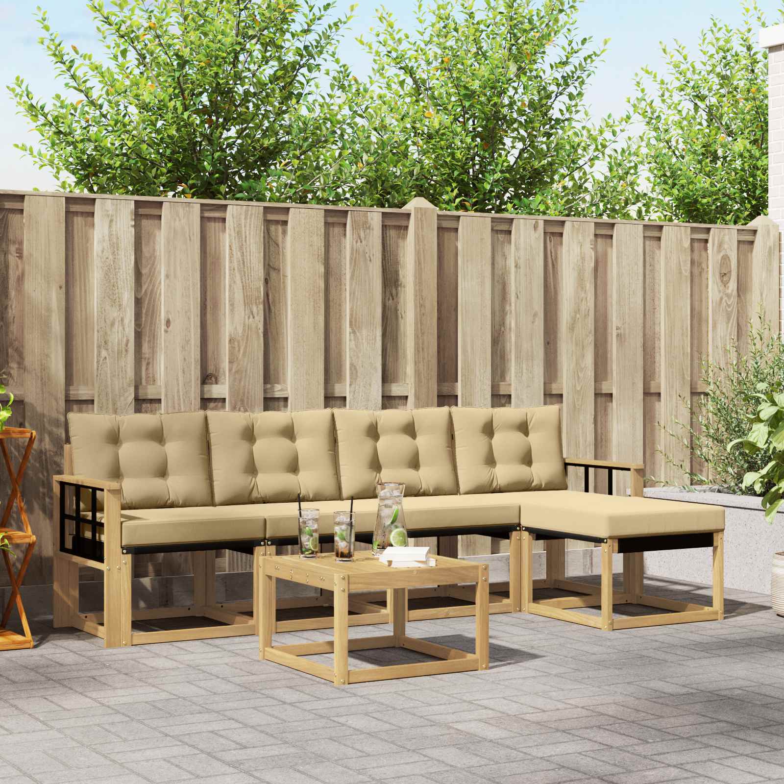 Buiten bankenset met kussen 6 pcs Wit en Beige – afbeelding 1