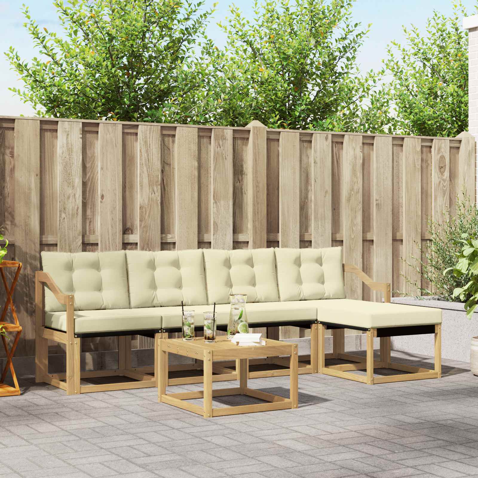 Buiten bankenset met kussen 6 pcs Wit en crèmekleurig