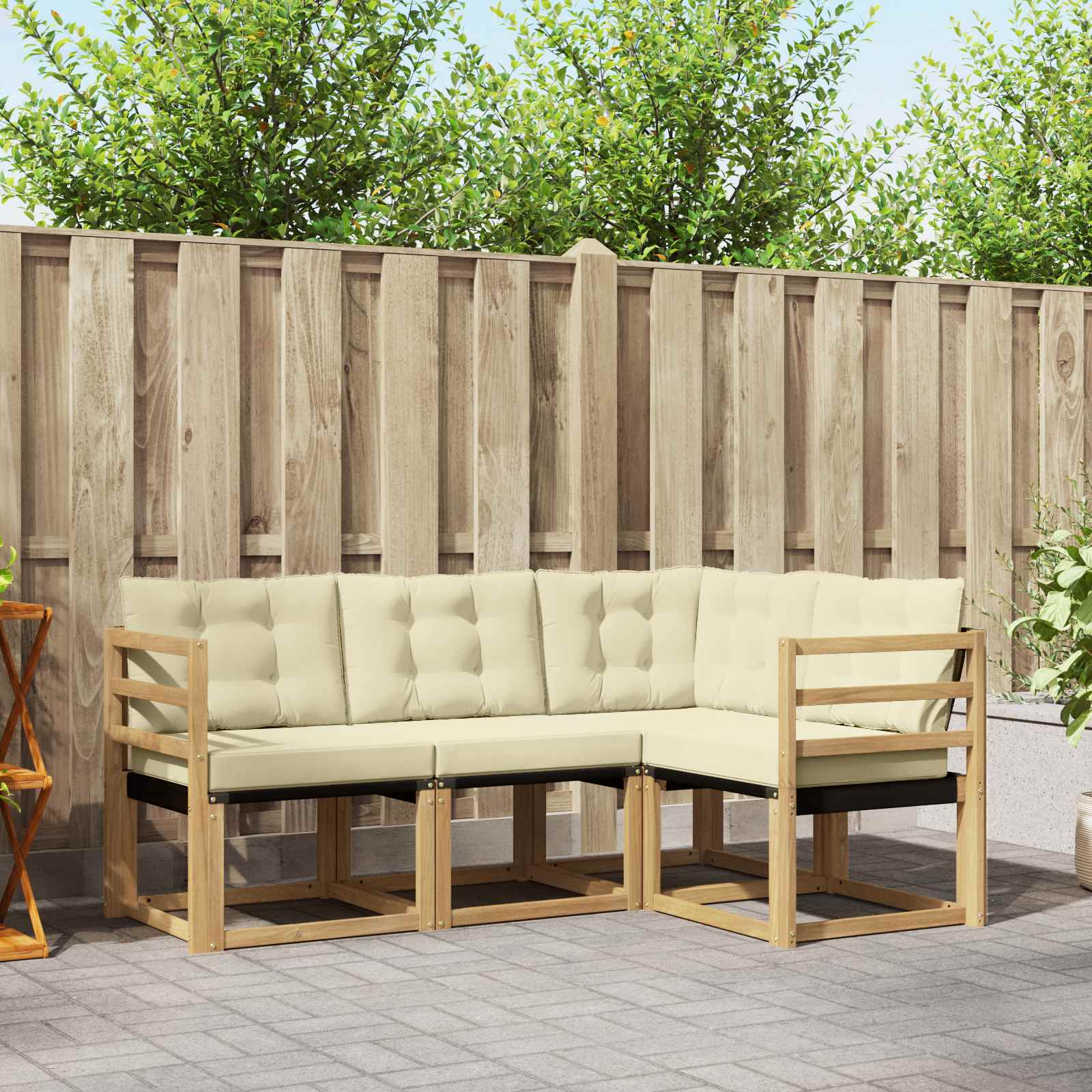 Buiten bankenset met kussen 4 pcs Wit en crèmekleurig – afbeelding 1
