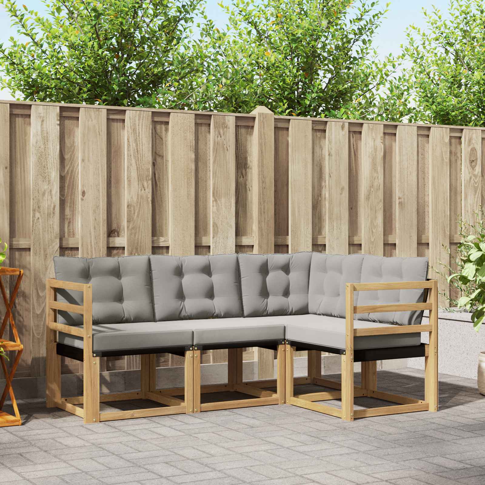 Buiten bankenset met kussen 4 pcs Wit en Lichtgrijs – afbeelding 1