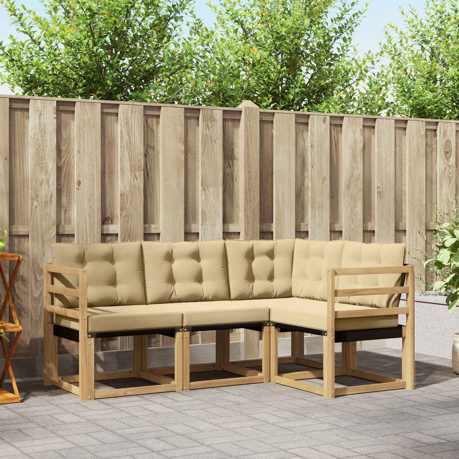 Buiten bankenset met kussen 4 pcs Wit en Beige