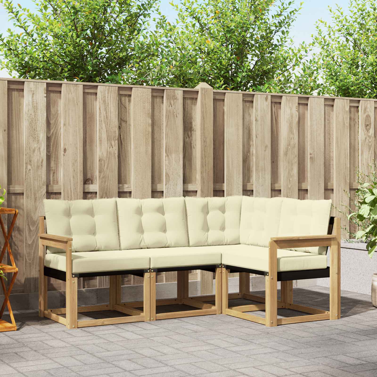 Buiten bankenset met kussen 4 pcs Wit en crèmekleurig – afbeelding 1