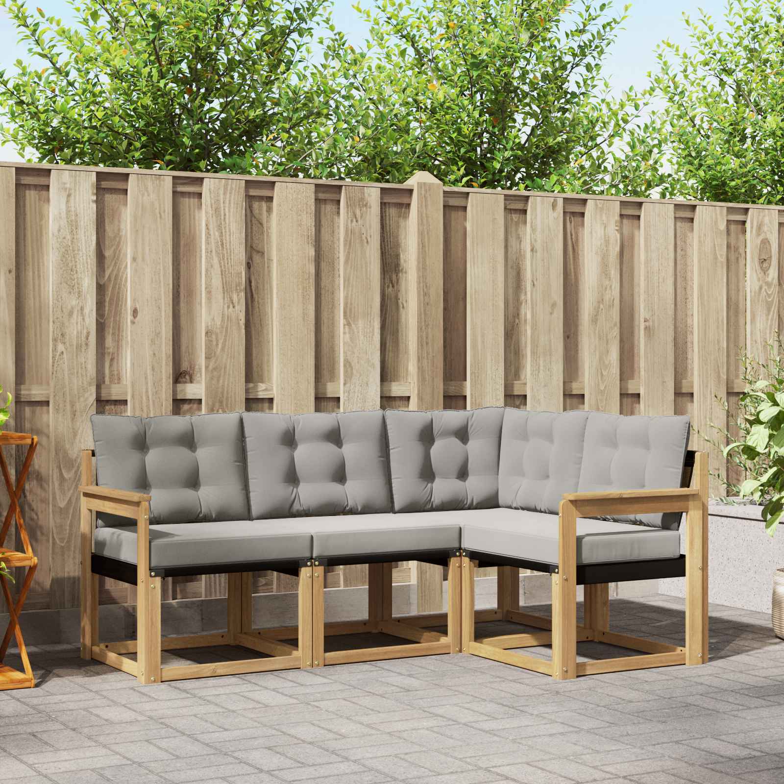 Buiten bankenset met kussen 4 pcs Wit en Lichtgrijs