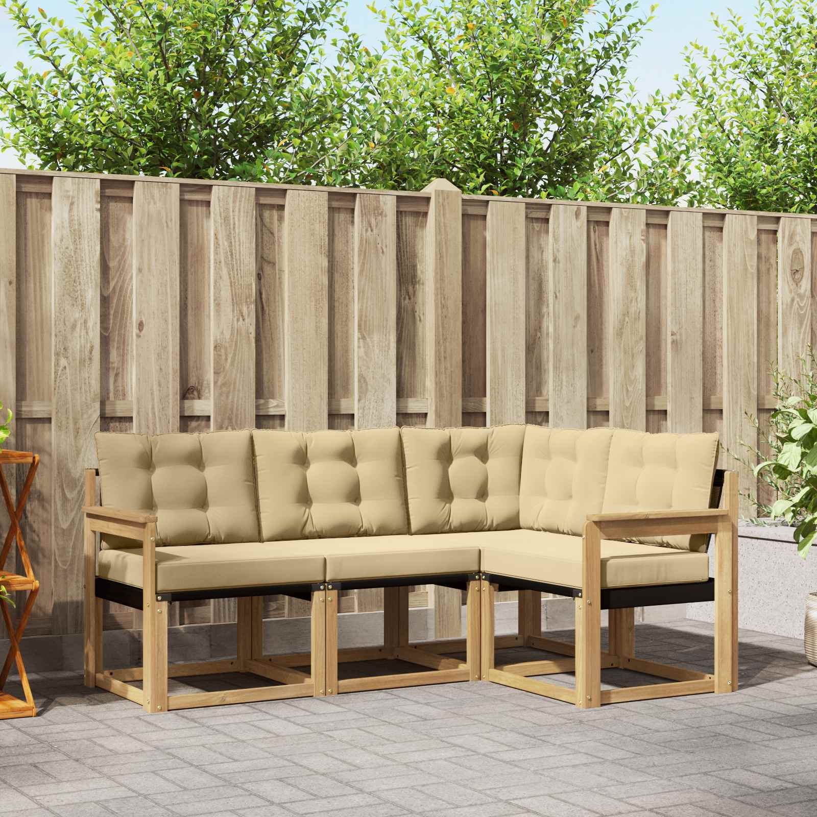 Buiten bankenset met kussen 4 pcs Wit en Beige – afbeelding 1