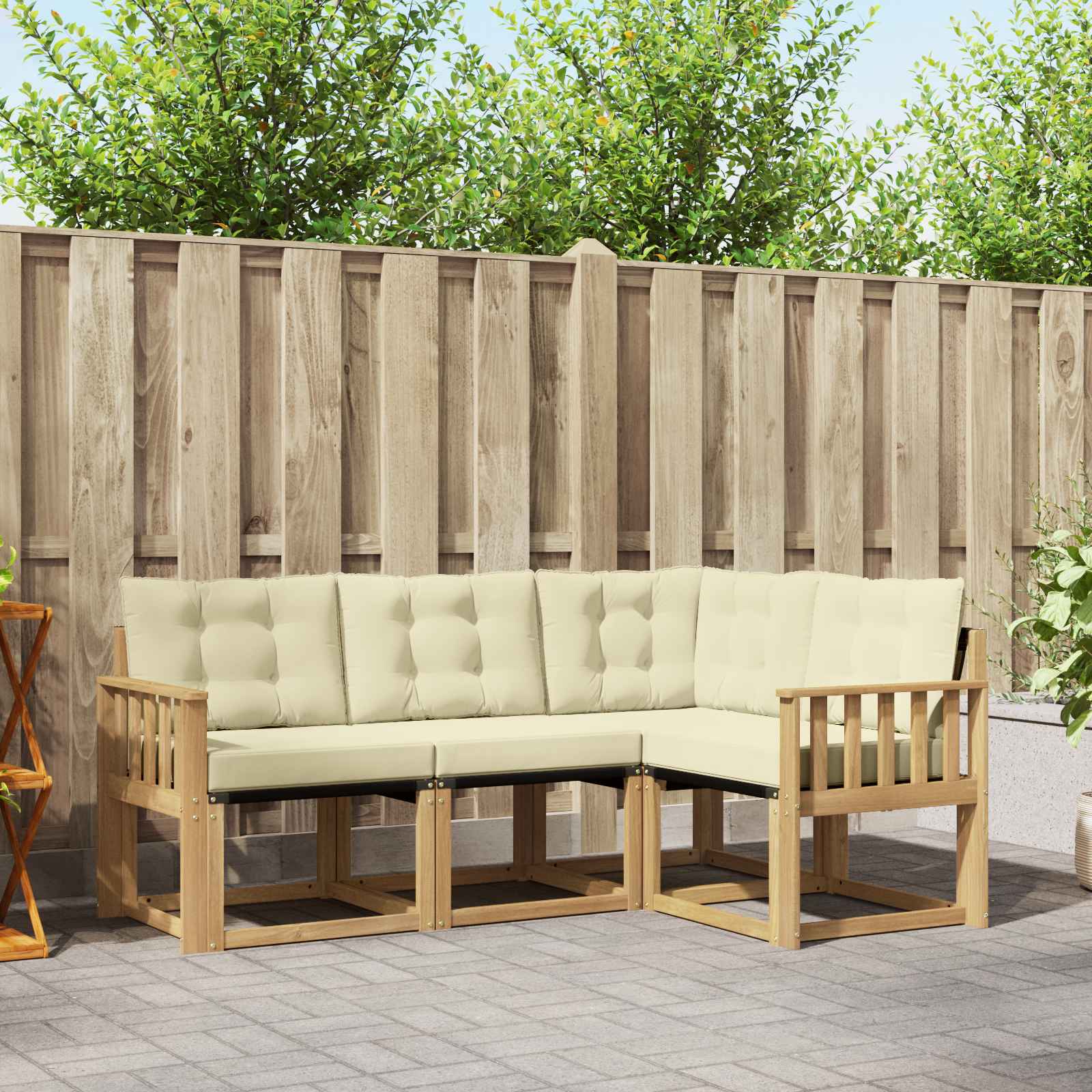Buiten bankenset met kussen 4 pcs Wit en crèmekleurig – afbeelding 1