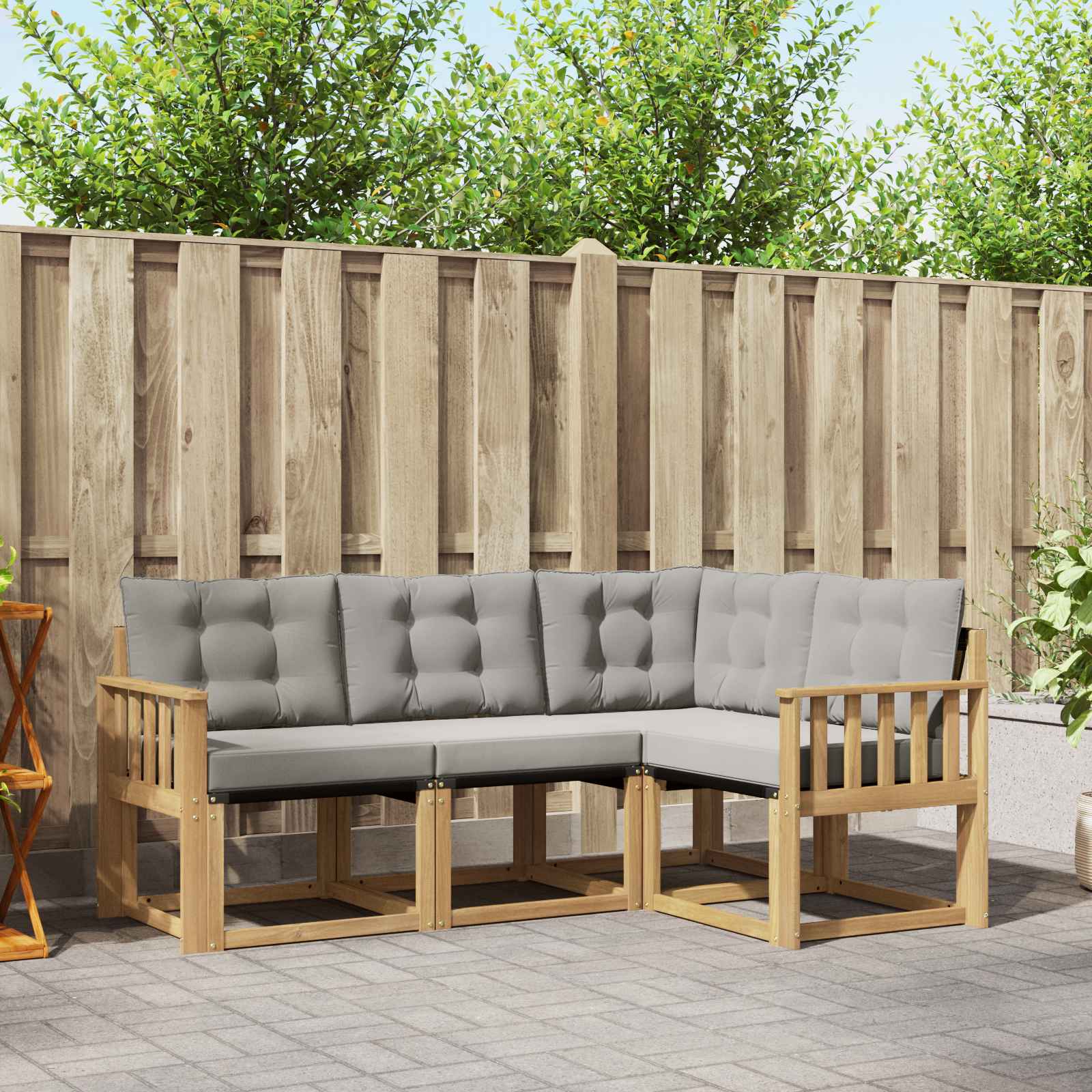 Buiten bankenset met kussen 4 pcs Wit en Lichtgrijs