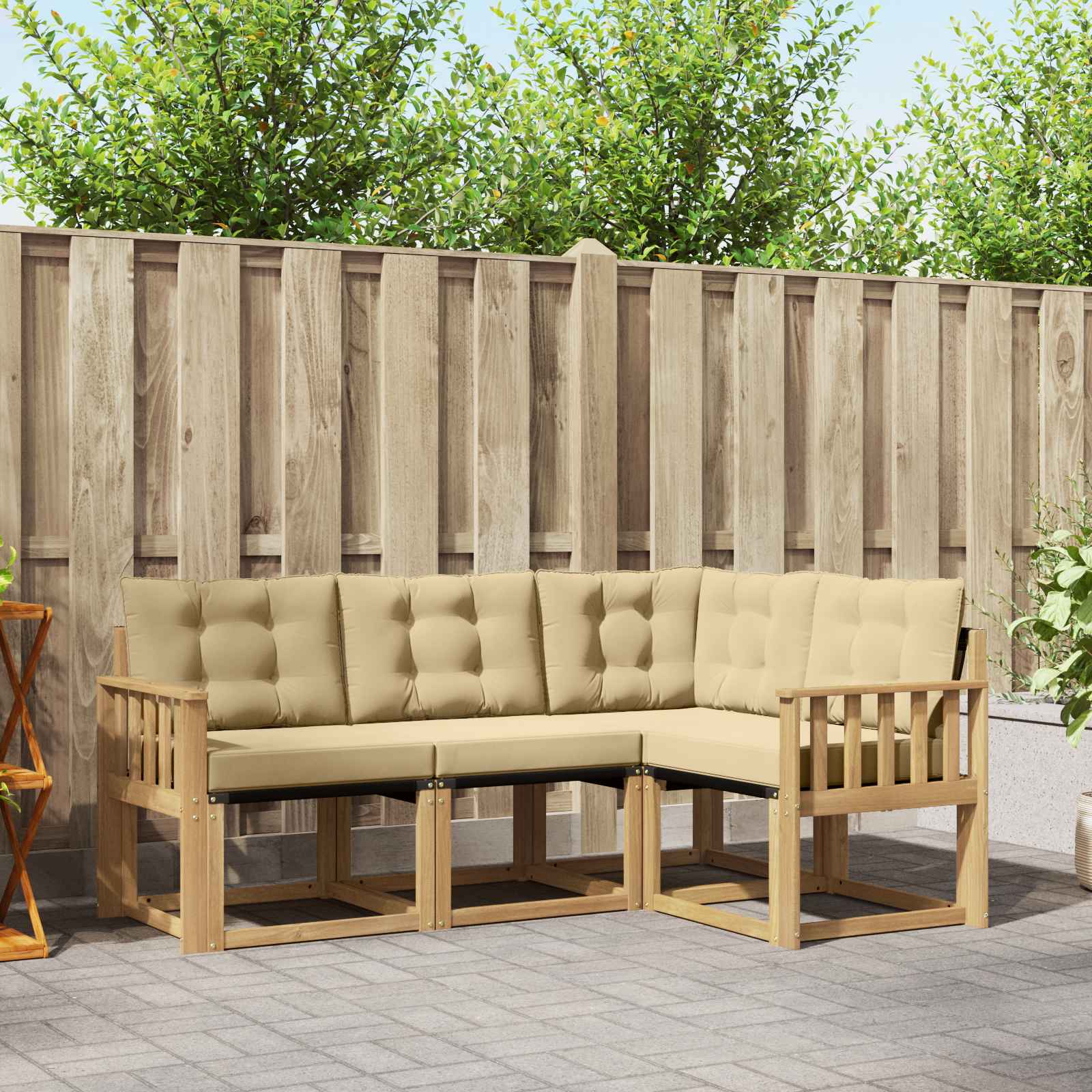 Buiten bankenset met kussen 4 pcs Wit en Beige – afbeelding 1