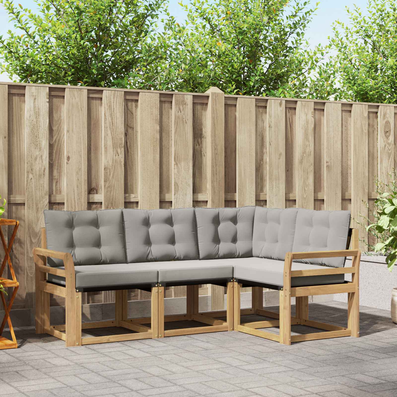 Buiten bankenset met kussen 4 pcs Wit en Lichtgrijs