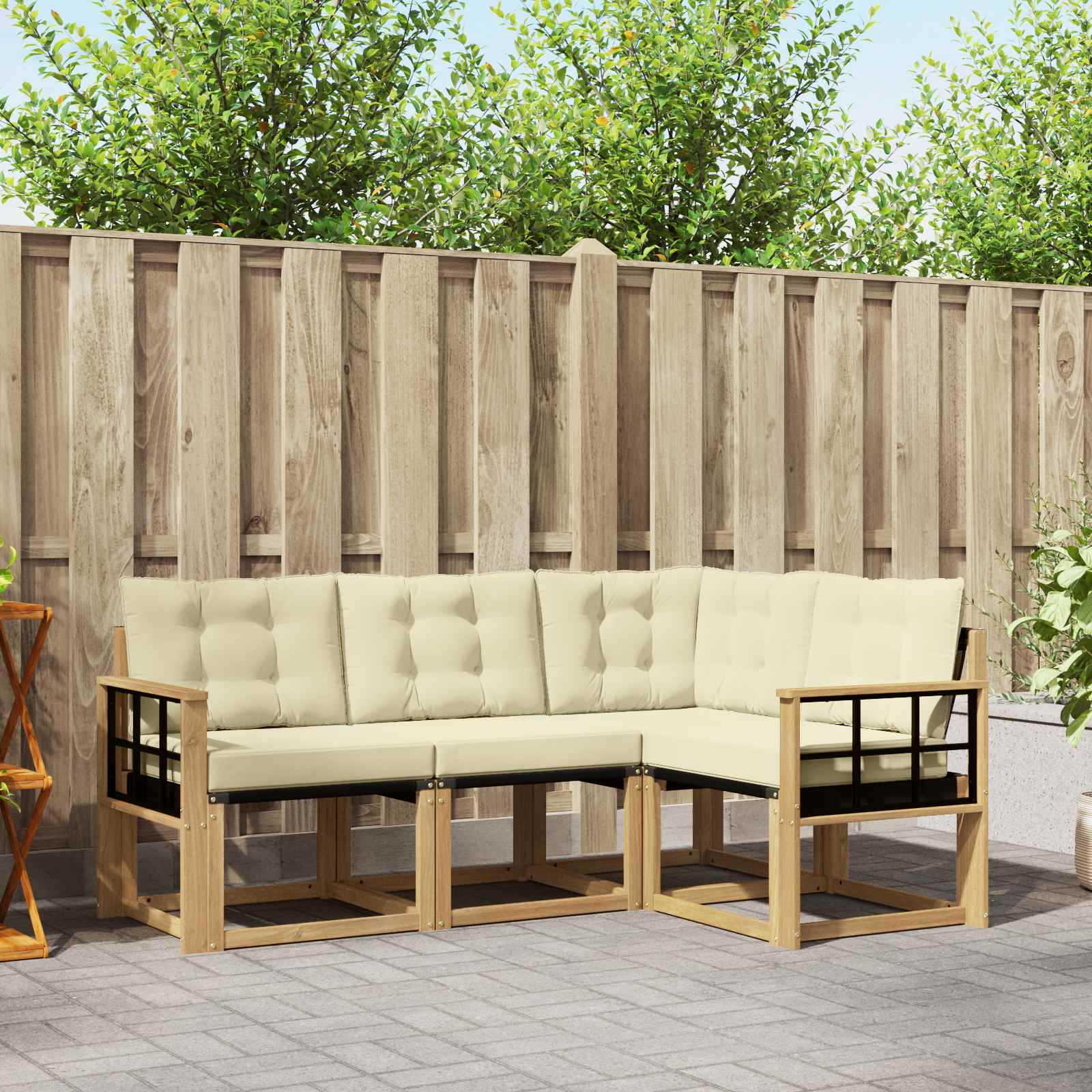 Buiten bankenset met kussen 4 pcs Wit en crèmekleurig