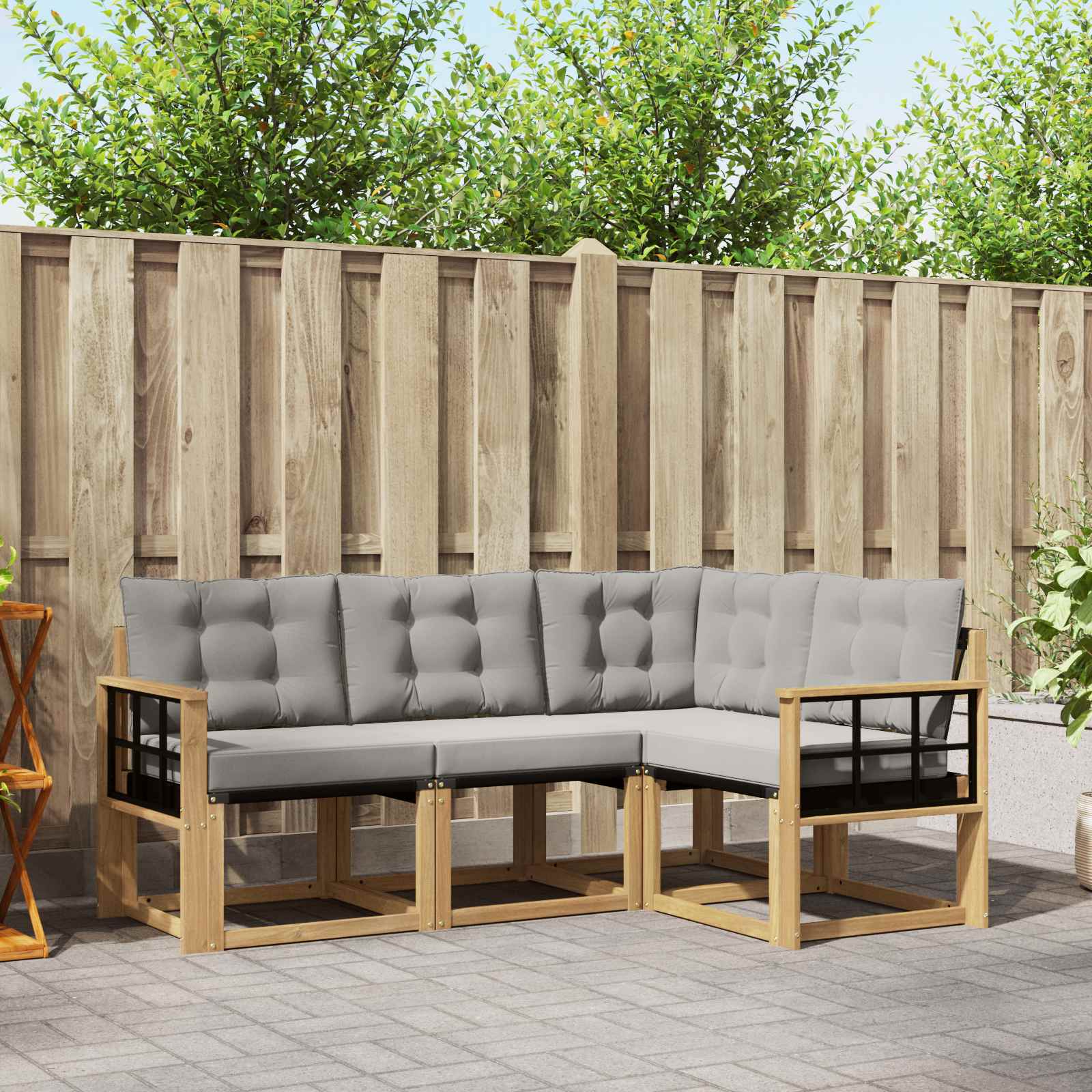 Buiten bankenset met kussen 4 pcs Wit en Lichtgrijs – afbeelding 1