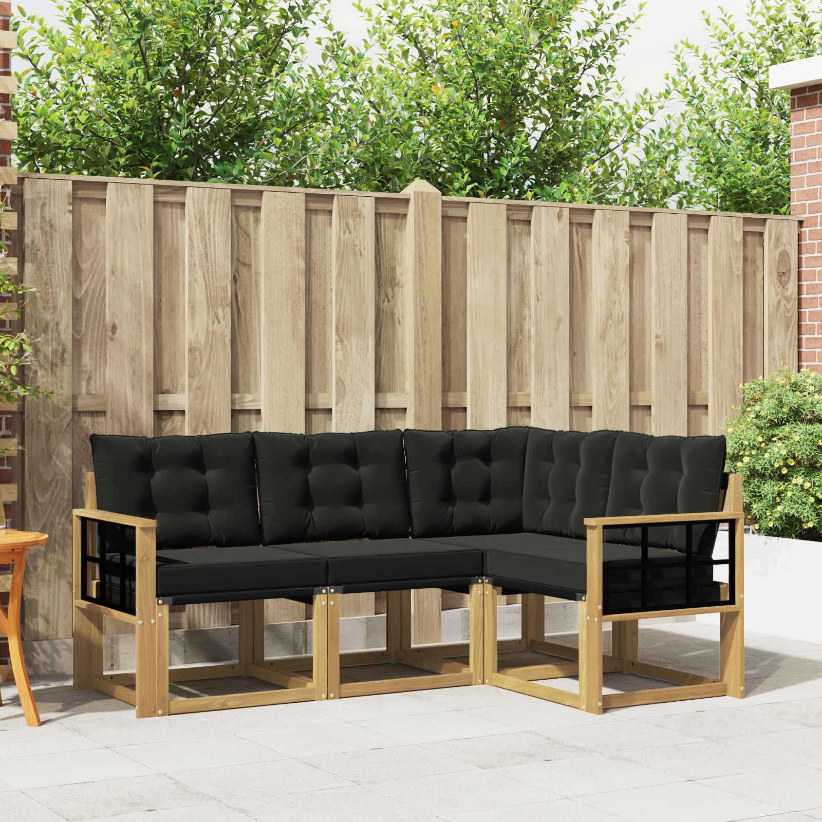 Buiten bankenset met kussen 4 pcs Wit en zwart