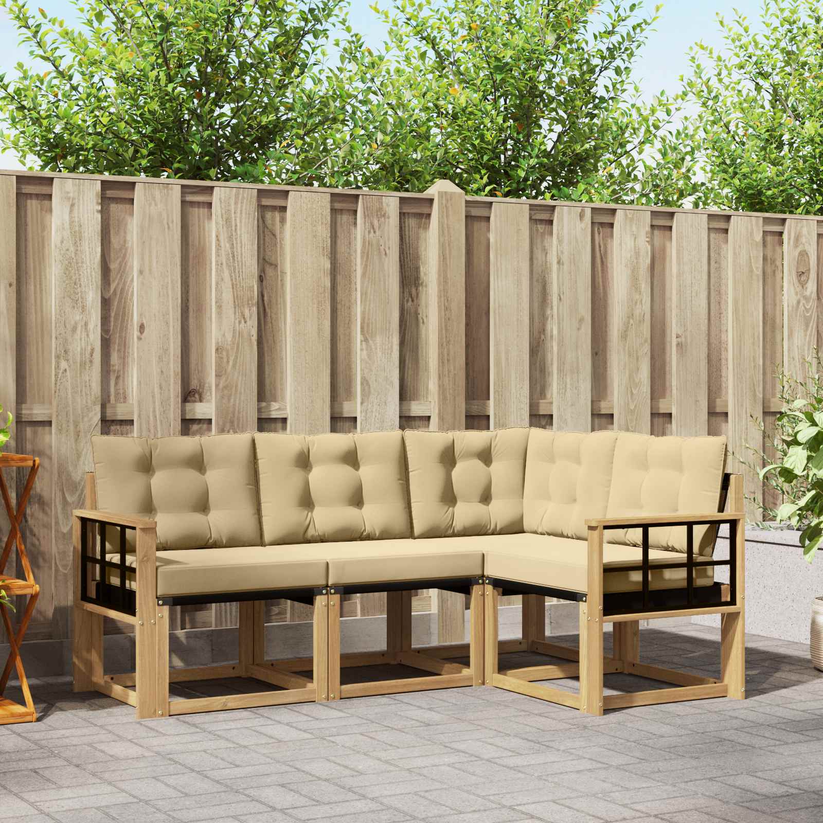 Buiten bankenset met kussen 4 pcs Wit en Beige