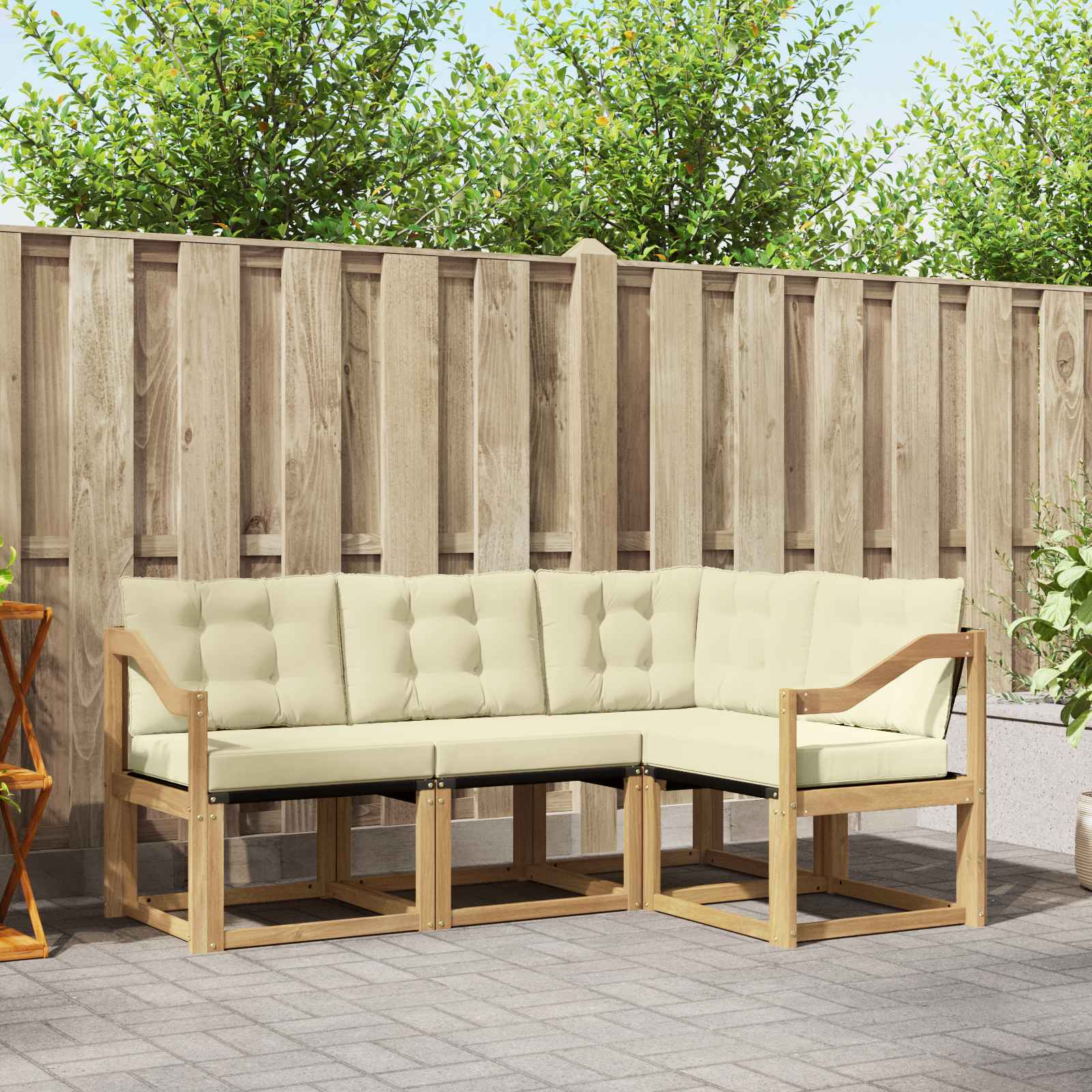 Buiten bankenset met kussen 4 pcs Wit en crèmekleurig