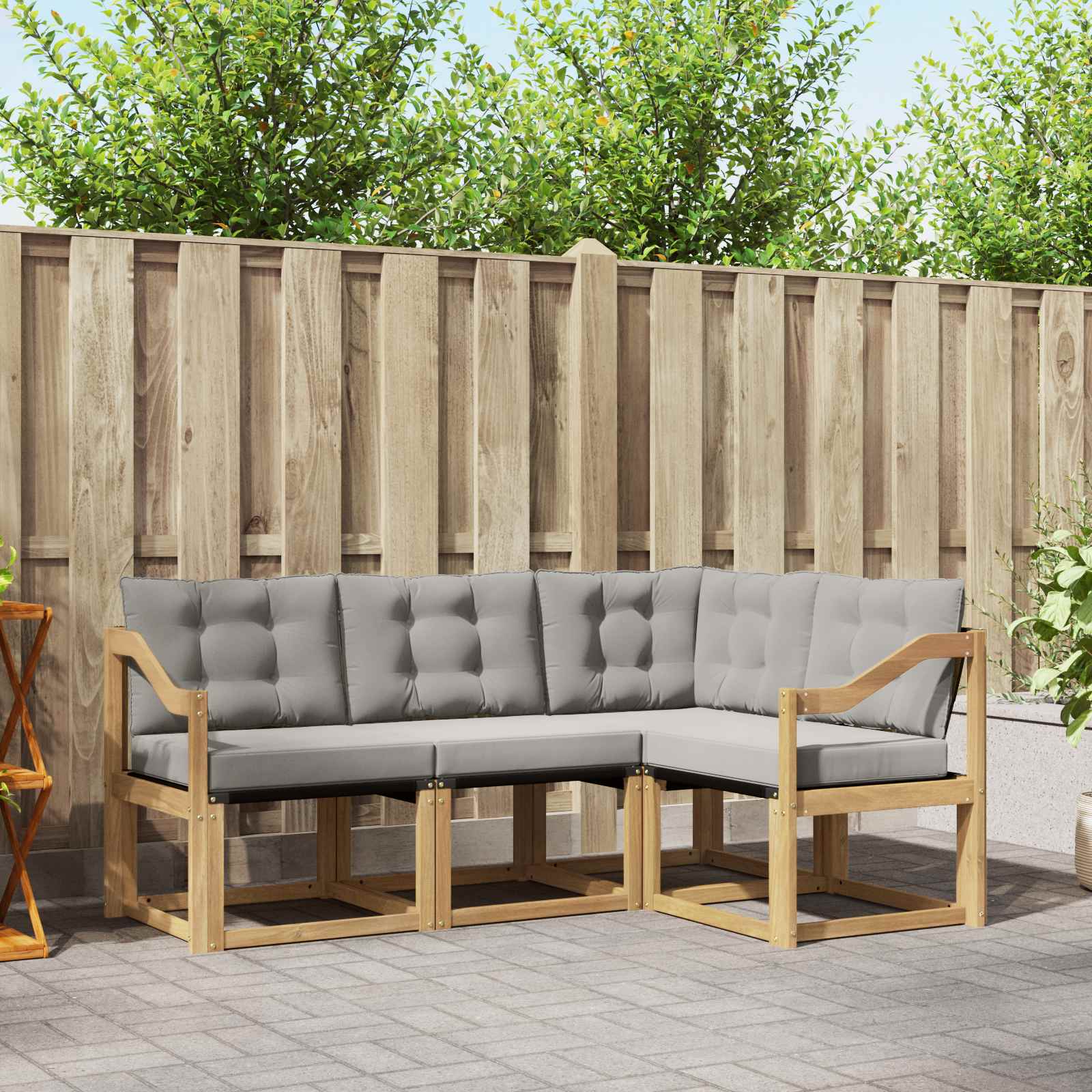 Buiten bankenset met kussen 4 pcs Wit en Lichtgrijs – afbeelding 1