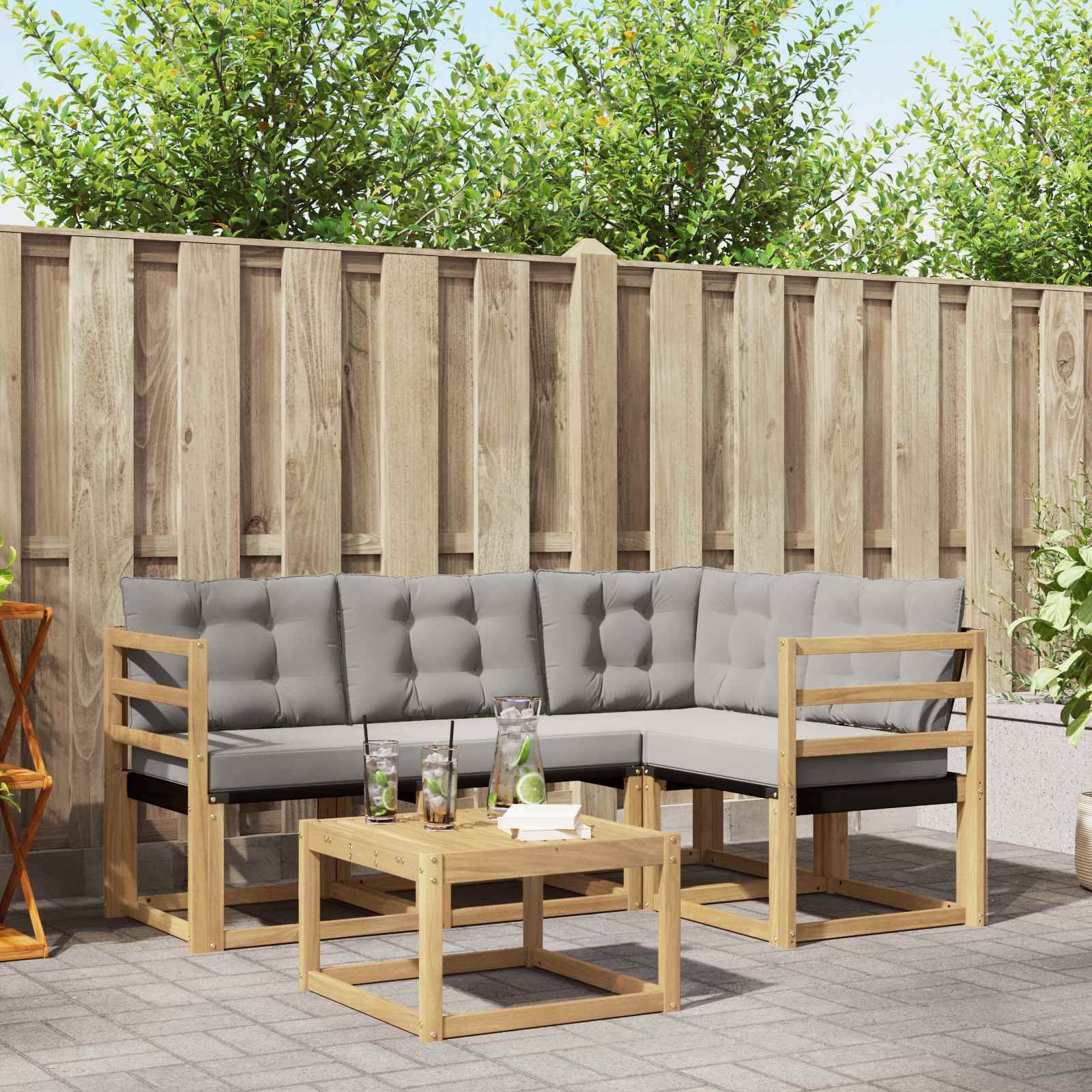 Buiten bankenset met kussen 5 pcs Wit en Lichtgrijs – afbeelding 1